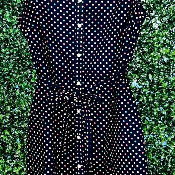 Women’s Tommy Hilfiger Navy and Multi Color Polka Dot Oxford Button Dress - Picture 4 of 6